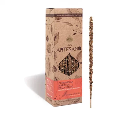 incienso artesano de sagrada madre citronela, naranja palo santo